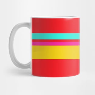 A fashionable combo of Cherry Red, Persian Rose, Golden Yellow and Fluorescent Blue stripes. Mug